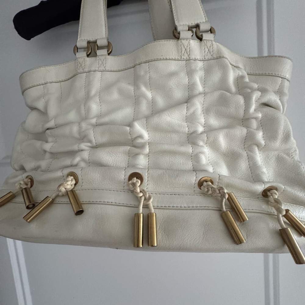 Chic Cream Shoulder Bag with Gold Accents